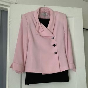 Le Suit Petite Pink/Black Skirt Suit, Size 14P